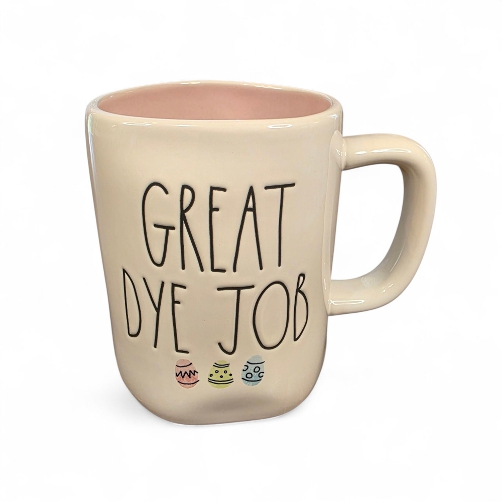 🐣 RAE DUNN "Great Dye Job" Mug – Easter Spring Pastel Eggs – Pink Interior
